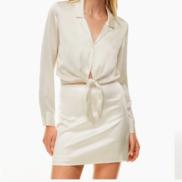 Aritzia Tie-Front Silk Blouse - Birch, XS - Picture 4 of 7